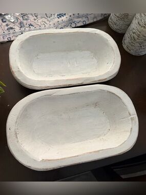 2 White Decorative Oval Wood Dough Bowl - Home Bath Accent